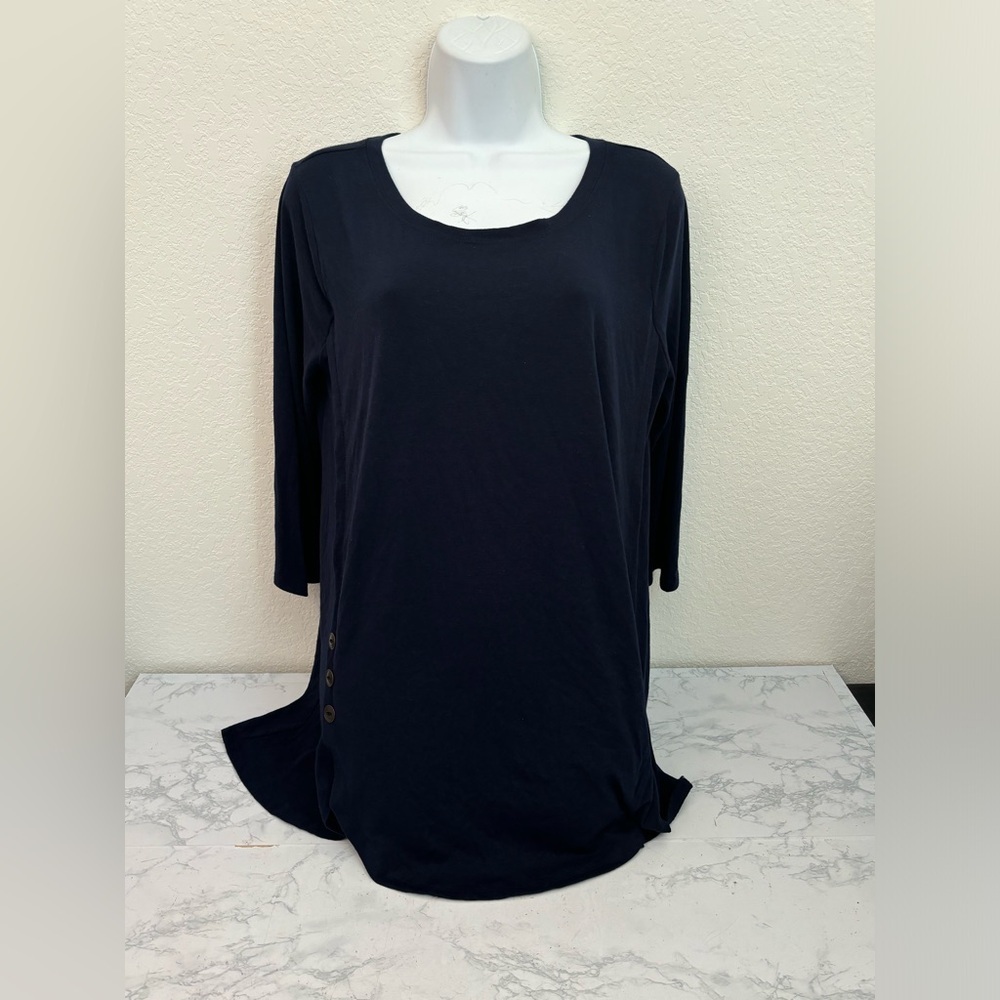 Shiela Rose Women's XL Blue Loose Fit Tunic Long Sleeve Shirt Button Side​​